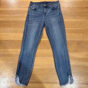 7 For All Mankind Jeans Womens 26 Blue Cotton Blend Ankle Gwenevere Raw Hem